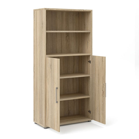 Stylish Laminated Board Bookcase with Doors and Multiple Storage Shelves