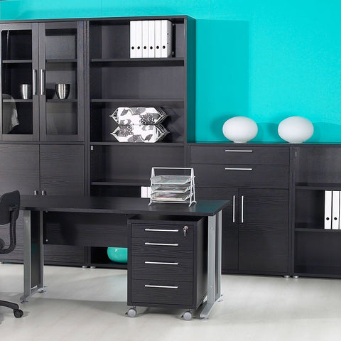 Stylish Laminated Board Bookcase with Doors and Storage Shelves