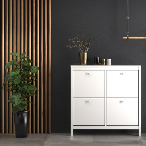 Modern Contemporary Shoe Cabinet with 4 Drawers in White or Matt Black