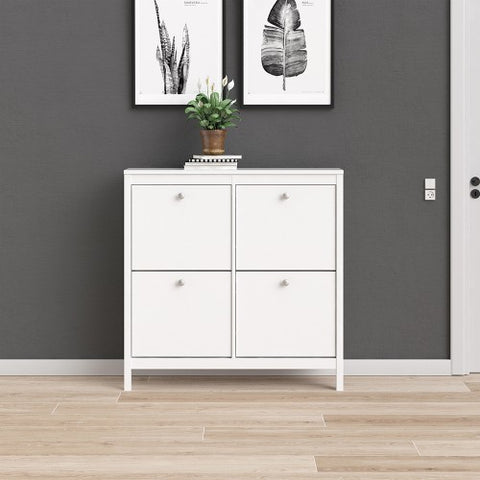 Modern Contemporary Shoe Cabinet with 4 Drawers in White or Matt Black