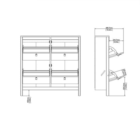 Modern Contemporary Shoe Cabinet with 4 Drawers in White or Matt Black