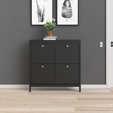 Modern Contemporary Shoe Cabinet with 4 Drawers in White or Matt Black