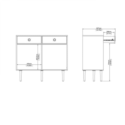 Ferrara Sideboard 2 Cabinet Doors + 2 Drawers with 98cm Width