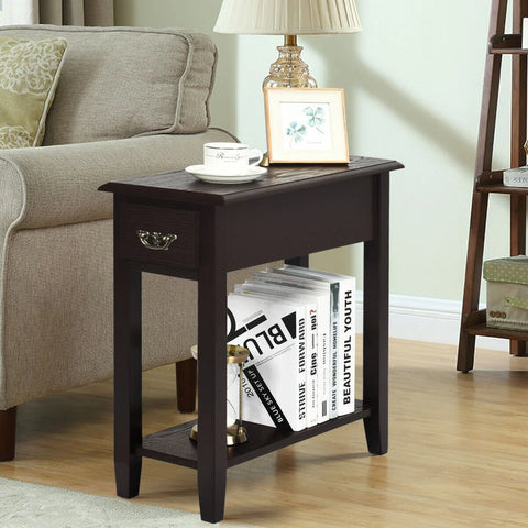 Compact and Elegant Rubber Wood Side Table with 2 Tier Design and Ample Storage
