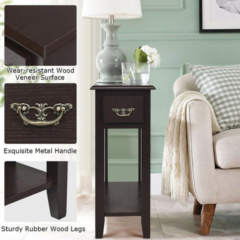 Compact and Elegant Rubber Wood Side Table with 2 Tier Design and Ample Storage