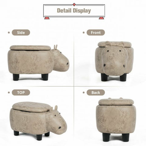 Baby Hippo Small Footstool for Kids in Grey
