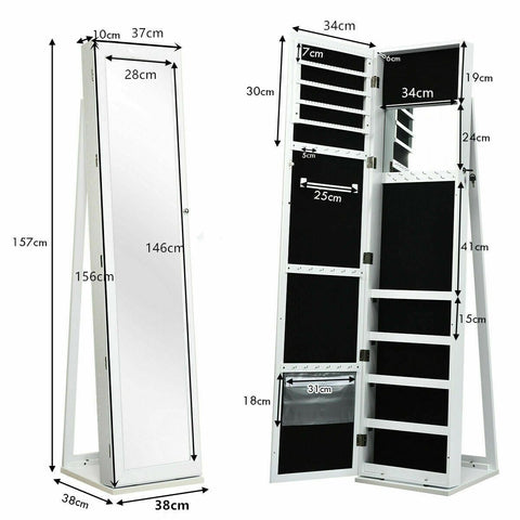 Original Standing Jewellery Mirror with Storages, Internal Mirror, Lock and Back Shelve