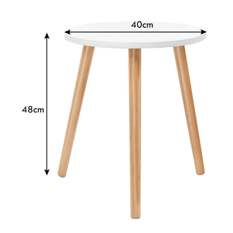 Lightweight and Minimalistic Round Side Table with Sturdy Wooden Legs in White
