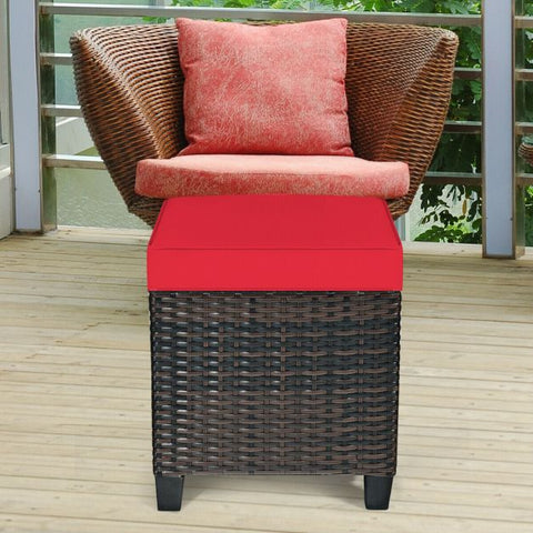 Outdoor Rattan Furniture Ottoman Set soft Cushions in Red