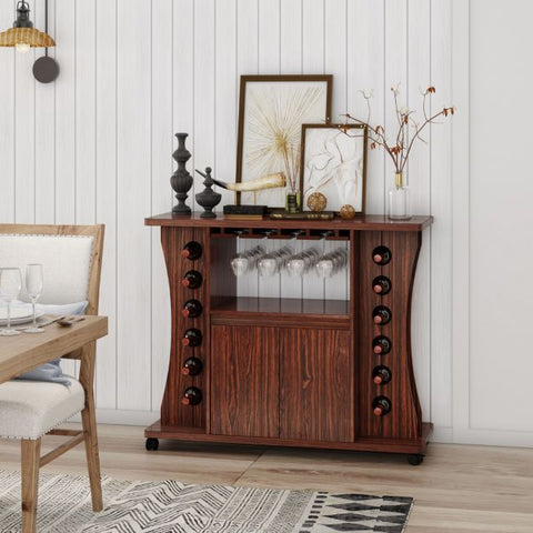 Versatile Serving Trolley with Integrated Wine Rack and Storage Rack in Walnut