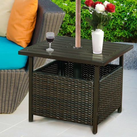 Garden Square Wicker Table with Umbrella Hole