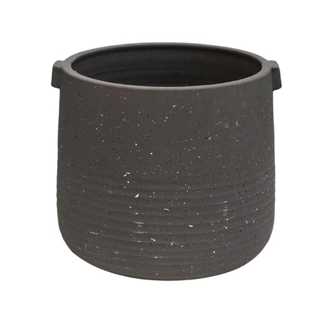 Elegant Handmade Indoor Stoneware Planter with Handle in Slate