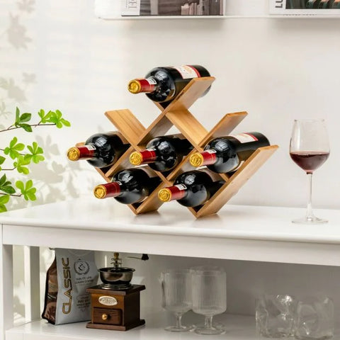 Compact and Exquisite 8 Bottle Wine rack with Bamboo Construction and Elegant Design