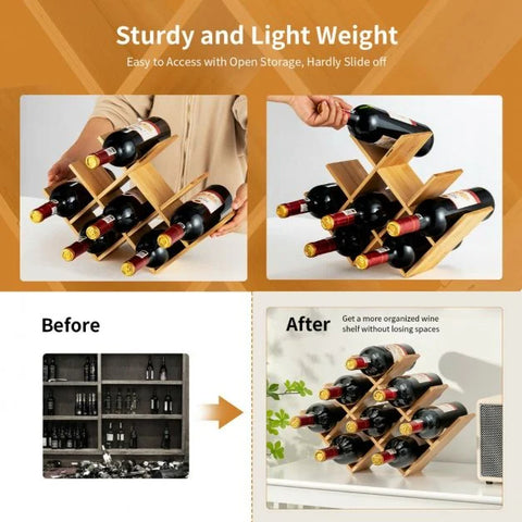 Compact and Exquisite 8 Bottle Wine rack with Bamboo Construction and Elegant Design