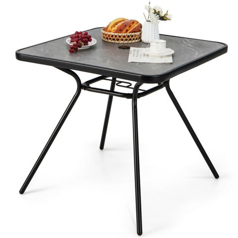Patio 80 x 80cm Dining Table with Faux Marble Table Top in Grey