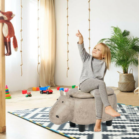 Baby Hippo Small Footstool for Kids in Grey