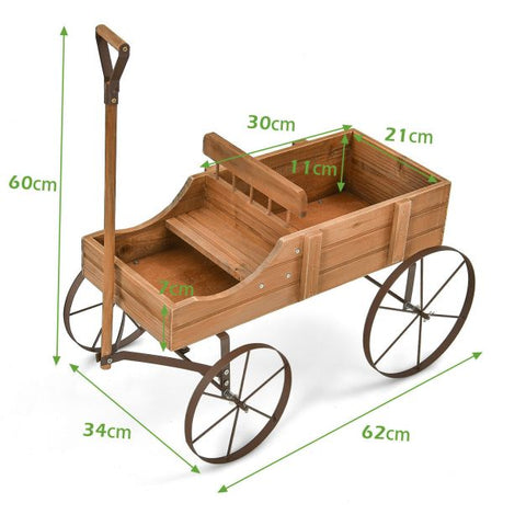 Garden Amish Styled Fir Wood Plant Holder with Metal Wheels
