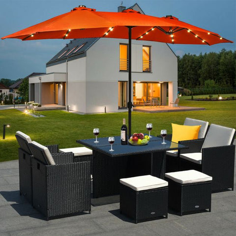 Patio Large Crank Handle Umbrella with LED Lights
