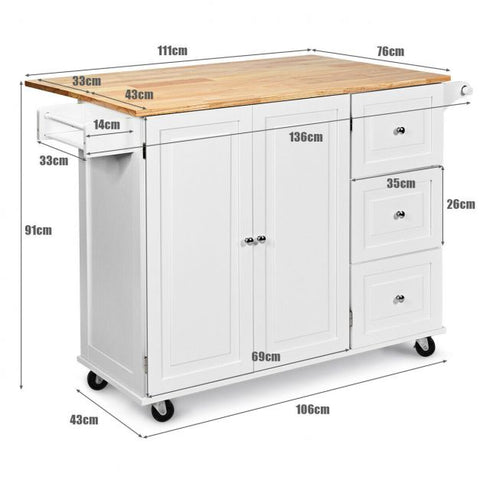 Stylish and Classy Rubber Wood Kitchen Island Cart with Ample Storage