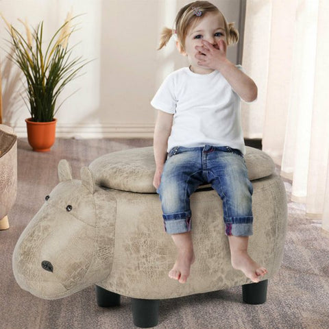 Baby Hippo Small Footstool for Kids in Grey