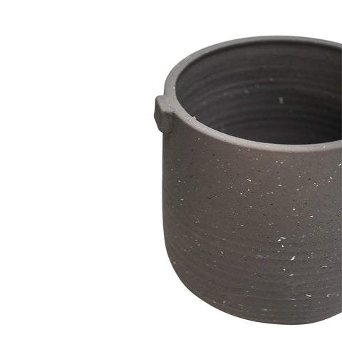 Elegant Handmade Indoor Stoneware Planter with Handle in Slate