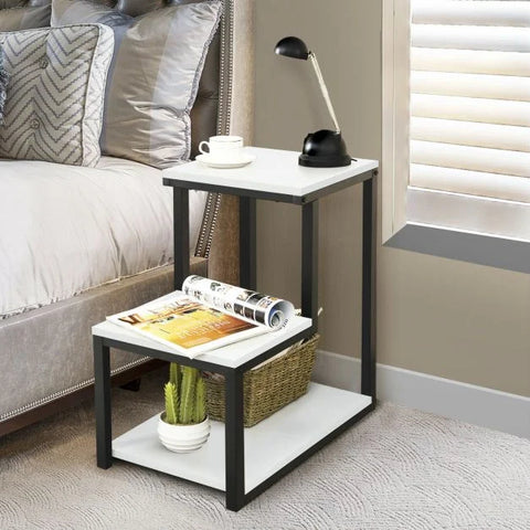 Modern Industrial Style Side Table with Square Design and 3 Tiers