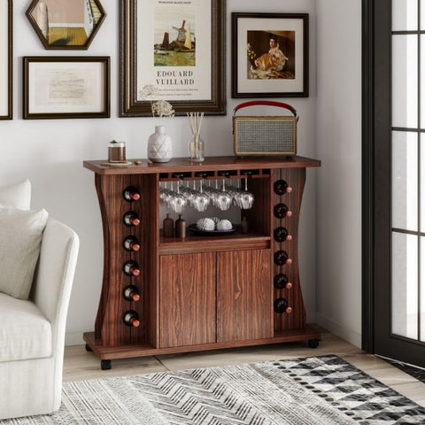 Versatile Serving Trolley with Integrated Wine Rack and Storage Rack in Walnut