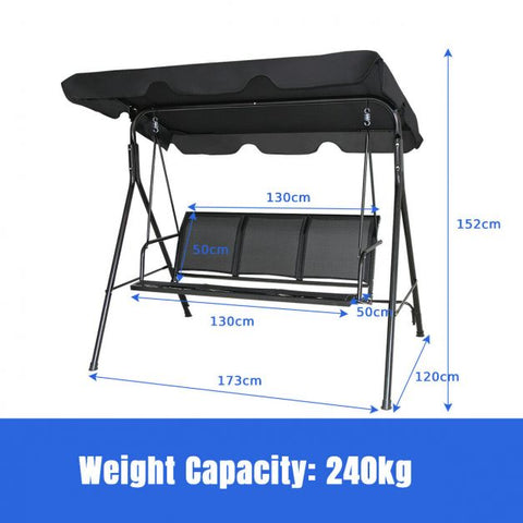 Summer Garden 3 Seater Swing Chair with Steel Frame and Adjustable Canopy