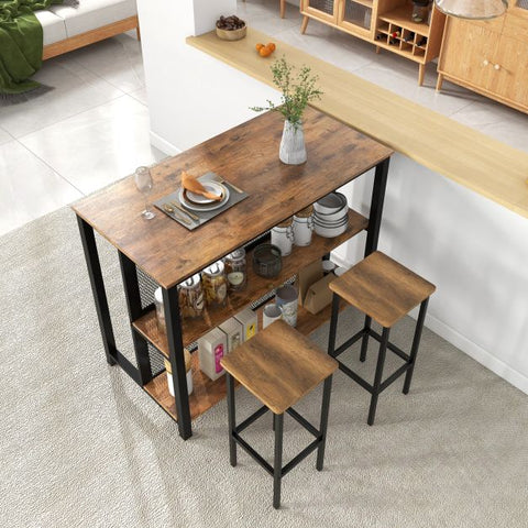 Practical Kitchen Bar Table with Metal Mesh and Sturdy Metal Structure