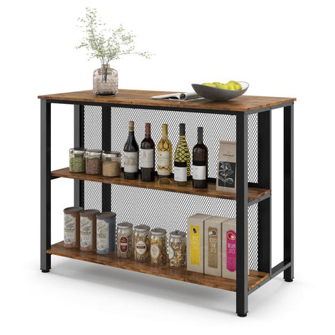 Practical Kitchen Bar Table with Metal Mesh and Sturdy Metal Structure
