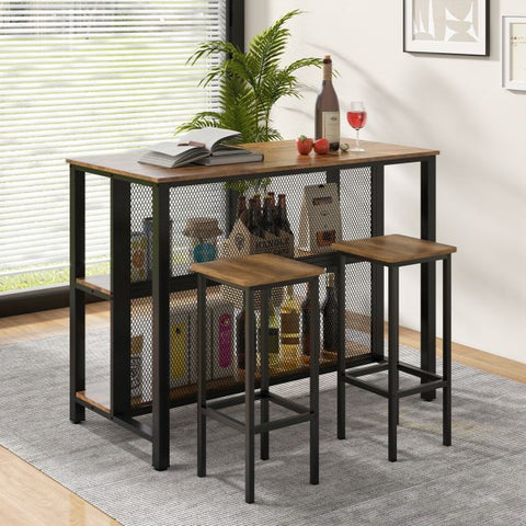 Practical Kitchen Bar Table with Metal Mesh and Sturdy Metal Structure