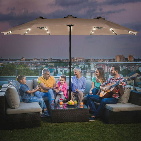 Patio Large Crank Handle Umbrella with LED Lights
