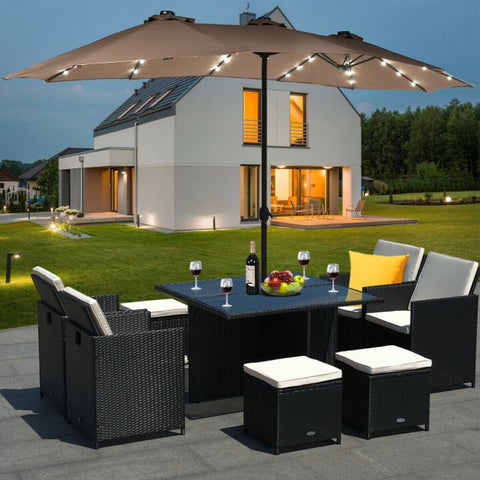 Patio Large Crank Handle Umbrella with LED Lights