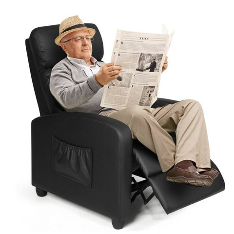 Master Recliner Chair with Integrated Footstool and High Backrest in Black