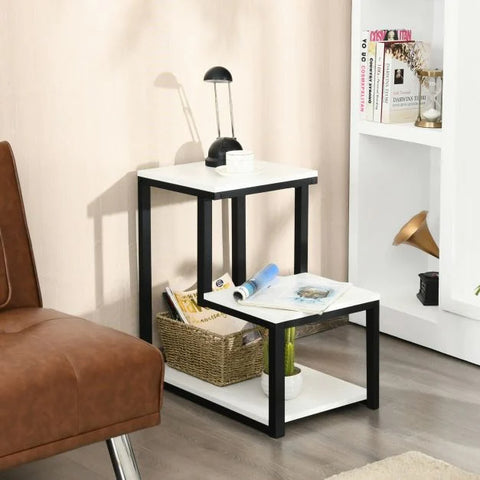 Modern Industrial Style Side Table with Square Design and 3 Tiers