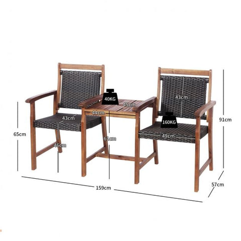 Garden Furniture Set with Durable Natural Wood and Parasols Hole