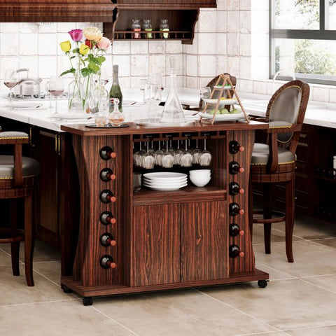 Versatile Serving Trolley with Integrated Wine Rack and Storage Rack in Walnut