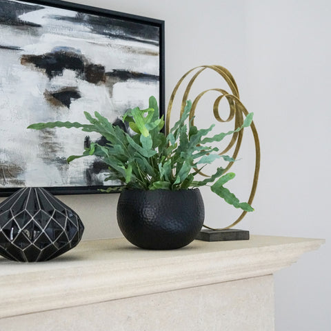 Industrial Hammered Bowl Indoor Planter in Black and Copper