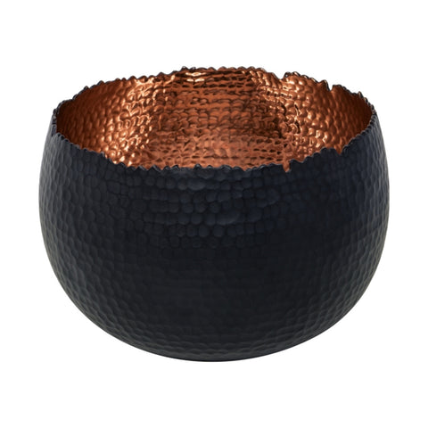 Industrial Hammered Bowl Indoor Planter in Black and Copper