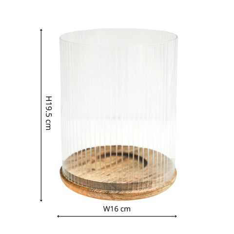 Modern Glass Cylinder with Wooden Base Candle Holder