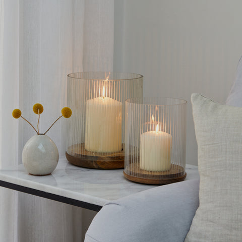 Modern Glass Cylinder with Wooden Base Candle Holder