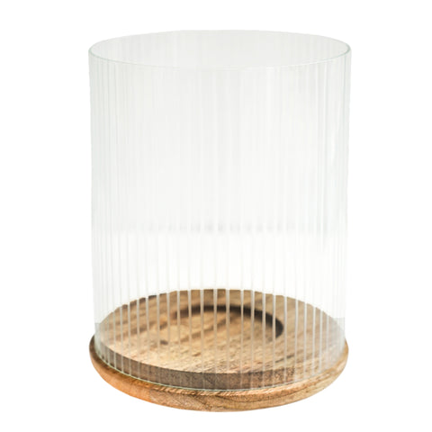 Modern Glass Cylinder with Wooden Base Candle Holder