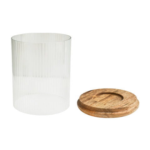Modern Glass Cylinder with Wooden Base Candle Holder