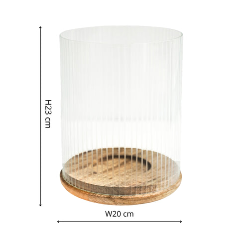 Modern Glass Cylinder with Wooden Base Candle Holder