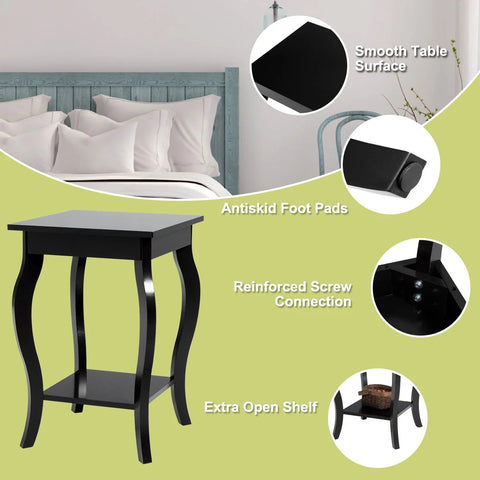 Modern 2 Tier Side Table with Storage and Elegant Curved Legs