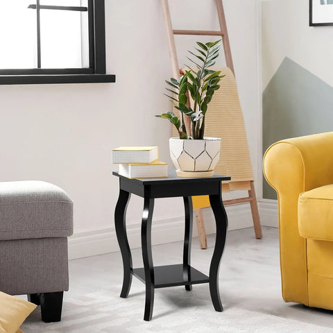 Modern 2 Tier Side Table with Storage and Elegant Curved Legs