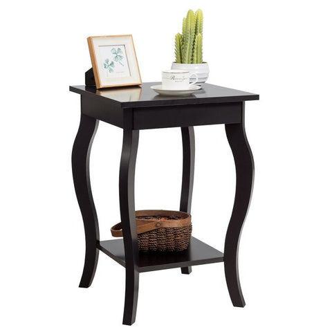 Modern 2 Tier Side Table with Storage and Elegant Curved Legs