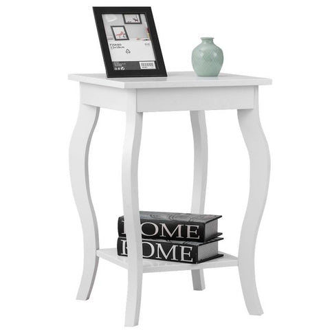 Modern 2 Tier Side Table with Storage and Elegant Curved Legs