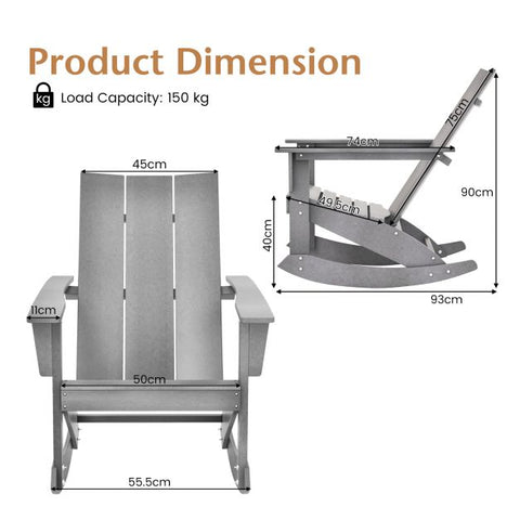 Waterproof Rocking Chair with Curved Back in Grey