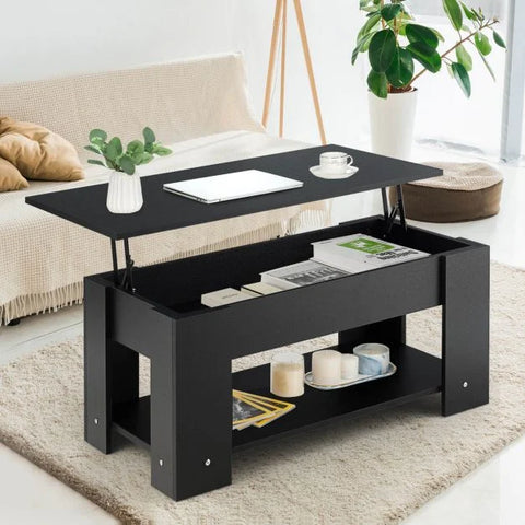 Modern and Versatile Coffee Table with 2 Shelves and Height-Adjustable Table Top